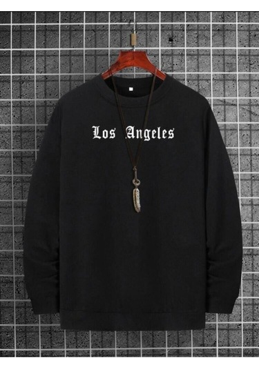 Sweatshirt Unisex Siyah Los Angeles Baskılı Oversize Sweatshirt Siyah