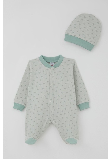 Breeze Erkek Bebek Patikli Tulum Mini Üçgenler Desenli 0-6 Ay, Su Yeşili Su Yeşili
