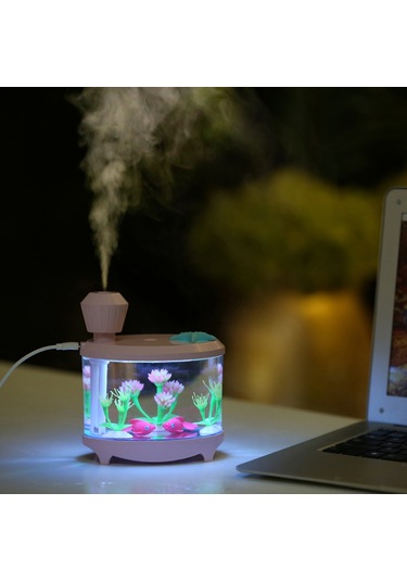 Teltree Usb Akvaryum Nispetli Nemlendirici - Ev Ve Ofis İçin Hava Temizleyici, Romantik Gece Lambası,淡蓝色, 6 Saat Otomatik Kapatma Özelliği