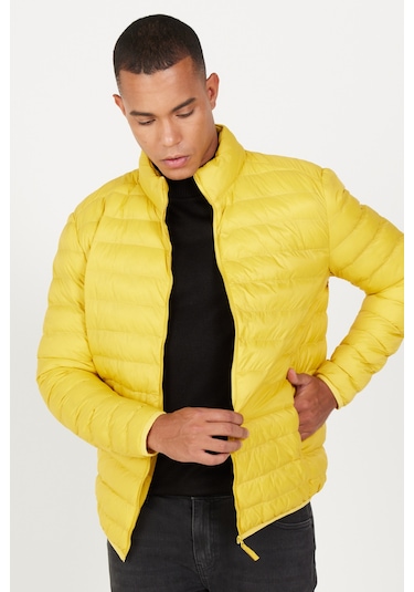 Erkek Sarı Standart Fit Normal Kesim Dik Yaka Mont Sarı