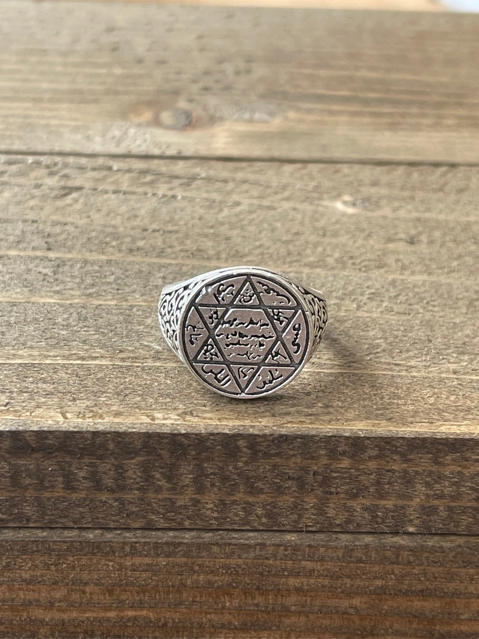 Ayarlanabilir Ölçü 925 Ayar Gümüş Kaplama Hz Süleyman Mührü Tasarım Yüzük Gümüş