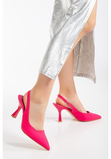 Zara Saten Arka Açık Fuşya Kadın Topuklu Ayakkabı-2742-fusya Fuşya