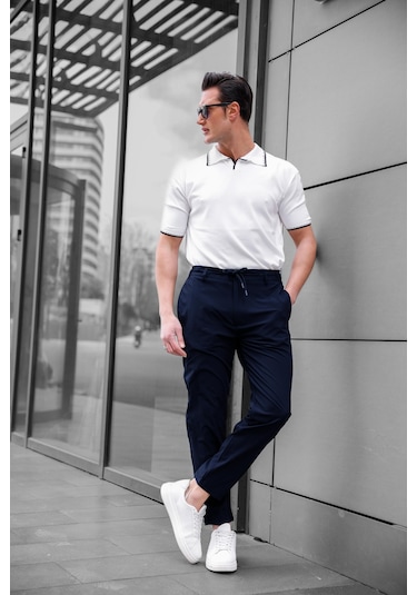 Jogger Paraşüt Kumaş Lacivert Renk Erkek Pantolon-1766 Lacivert