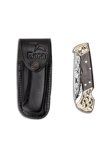 Bora 210 Büyük Boy Ergonomik Grenadil Ağacı Gravürlü Çakı Kahverengi