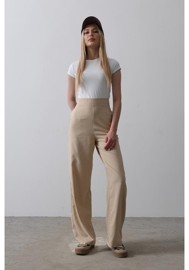 Ge Ticaret Beli Yarım Lastikli Palazzo Pantolon - Camel Camel