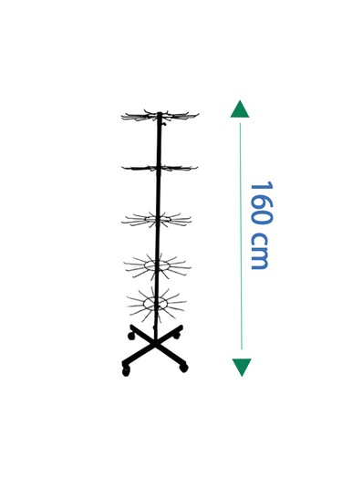 5 Katlı Tekerlekli, 12 Kancalı Bijuteri Standı, Aksesuar Standı Siyah
