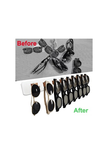 Hangfox Duvar Takılı Bambus Güneş Gözlüğü Dolabı - Pu Deri Kanca İle Ev İçi Gözlük Tutucu Ve Sergi Rakımı 40cm Beyaz