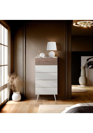 Milano 5 Çekmeceli Şifonyer - Vizon/zebra 60x121x44 Cm