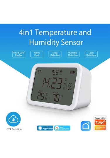 Neo Nas-cw01w 4'ü 1 Arada Çok İşlevli Sensör Akıllı 2,4 Ghz Wifi Sıcaklık Ve Nem Dedektörü, Çift Modlu Saat / Parlaklık