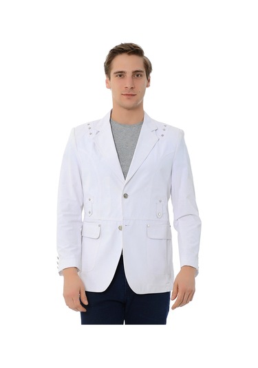 SPOSO G-125 İki Düğme Tek Yırtmaç Yarım Astar Beyaz Erkek Ceket Beyaz
