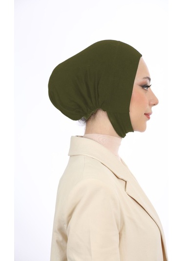 Kadın Tesettür Geniş Hacimli Pratik Ense Ve Çene Altından Geçmeli Kaymayan Bone Haki Çeneli Bone Haki