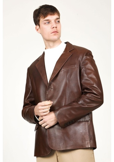 Dericlub E2246 Gerçek Deri Erkek Blazer Ceket-Camel