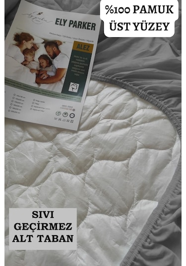 Alez Takımı Sıvı Geçirmez 3 Parça %100 Pamuk Kapitoneli Gri Tek Kişilik