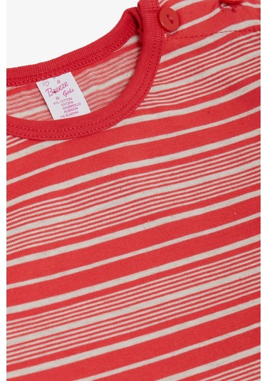 Breeze Kız Bebek Uzun Kollu Tişört Çizgili Patlı 9 Ay-3 Yaş, Narçiçeği Nar Çiçeği