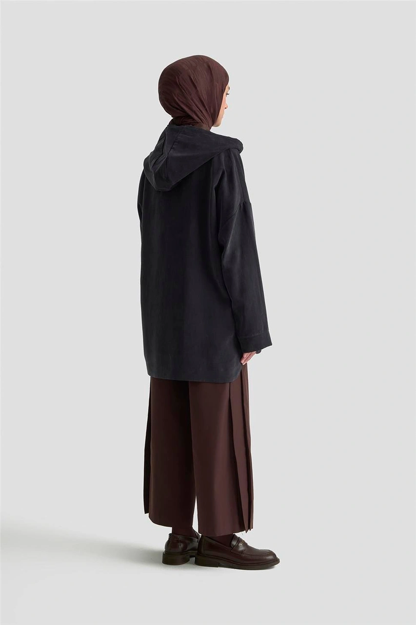 Armine Fermuar Detaylı Kapüşonlu Kap 25kd1125 Siyah Siyah