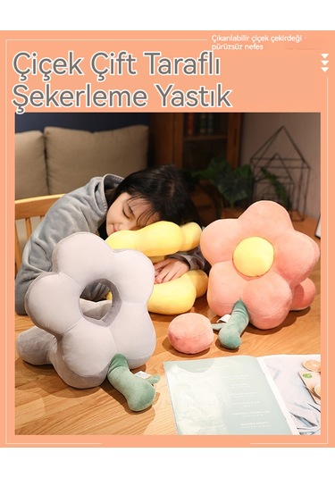 Pembe Çiçekli Masa Şekerleme Ofis Şekerleme Yastığı 40 30 25 Cm