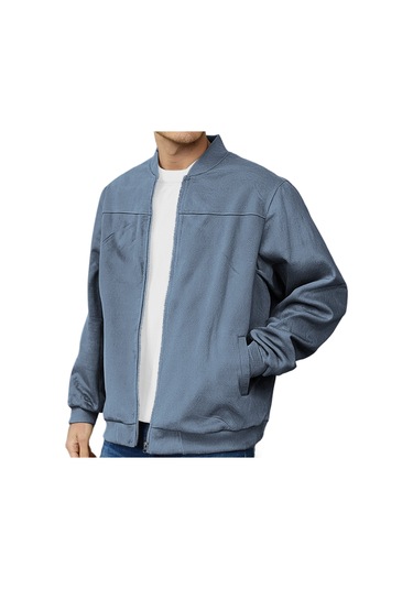 Edwardest Erkek Süet Bomber Fermuarlı Hırka Ceket Mavi
