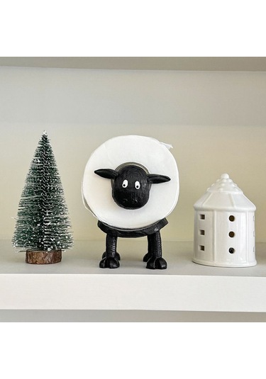 Ximistore9 Modern Minimalist Siyah Koyun Şekilli Kağıt Havlu Tutucu - Sentetik Reçine Mutfak/ofis Masaüstü Aleti Siyah