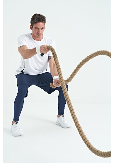 Tommy Life İndigo Logo Baskılı Yüksel Bel Slim Fit Aktif Spor Erkek Tayt - 84989 İndigo