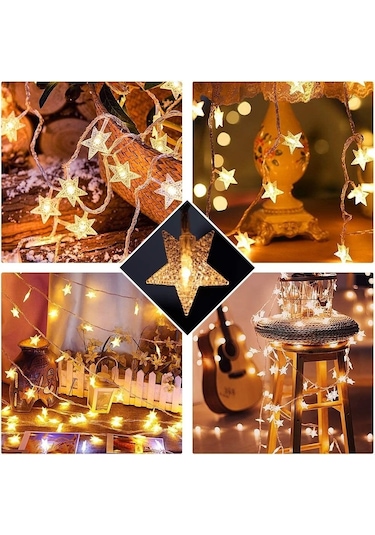 Yıldız Led Dize 3 M Sarı Işık Dekoratif Led Aydınlatma Pilli Ağaç