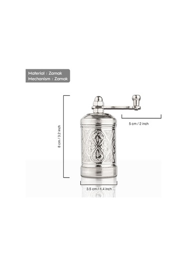 Nikel Zamak Karabiber El Değirmeni Öğütücü Grinder 8 Cm Gümüş