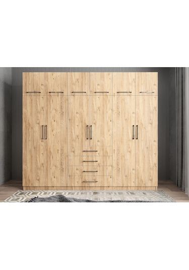 Biray 6 Kapaklı Gardırop Dolap Çam 240 Cm Montaj Dahil