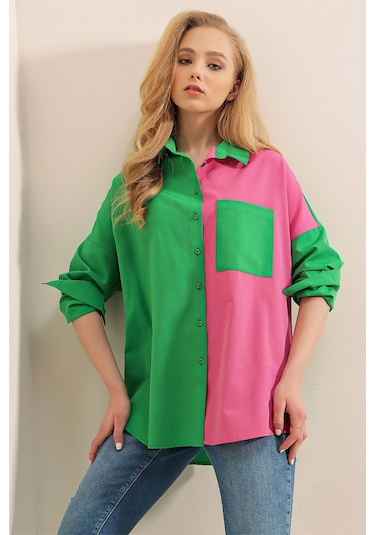 Bigdart 20116 Blok Renkli Gömlek - Yeşil 001