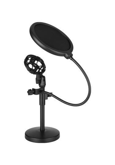 Masaüstü Mikrofon Ayaklı Tutucu, Genişletilebilir Gövde, Şok Emici + Büyük Boy Pop Filtresi, Çift Kullanım, Siyah - 102s