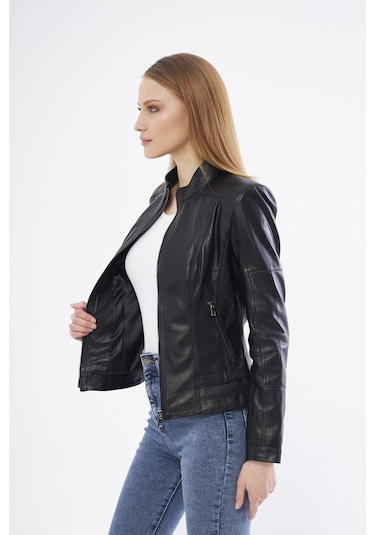 Derinss Dka2325 Hakiki Deri Kadın Siyah Mont 001