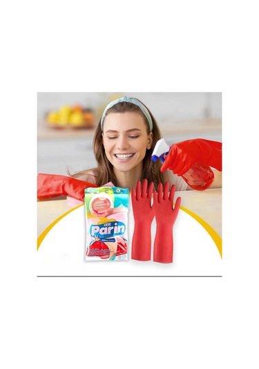 Parin Lateks Bulaşık ve Temizlik Eldiveni Kırmızı L 1 Çift