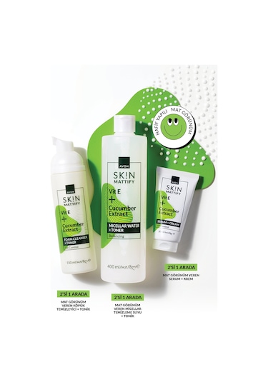 Avon Skin Mat Görünüm Veren Micellar Temizleme Suyu + Tonik 400 ML