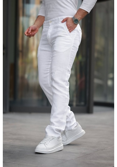 Etiler Collection Erkek Rahat Keten Pantolon Beyaz
