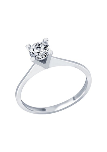 Diamond Line - Gülaylar - Beyaz Altın 8 Ayar Tektaş Yüzük