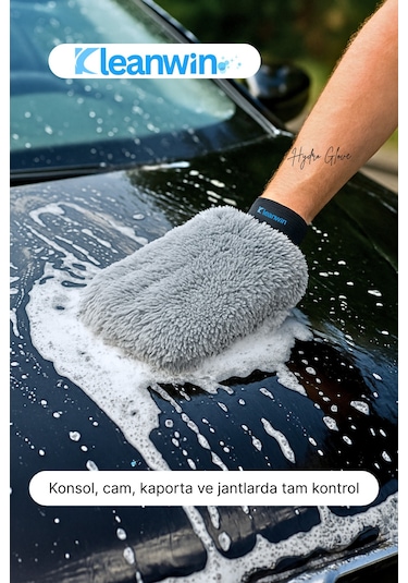 Hydroglove Mikrofiber Oto Yıkama Eldiveni Sünger Dolgulu Araç Temizlik Ve Araba Cila Eldiveni - Gri