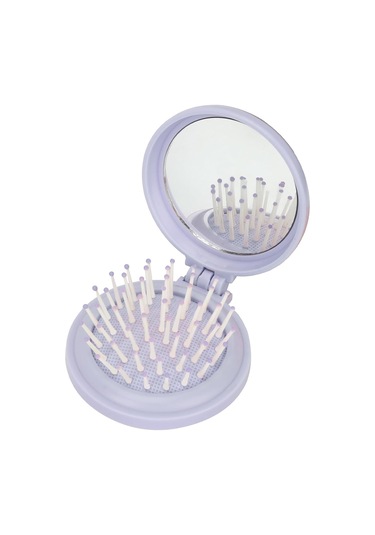 Adet Aynalı Yuvarlak Saç Fırçası, Kadınlar İçin Mor Katlanır Saç Fırçası, Aynalı Katlanır Mini Cep Saç Tarağı, Seyahat Seti Hediye Fikri