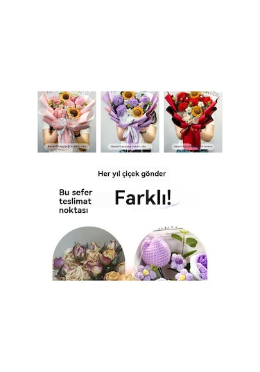 Ayçiçeği Yün Buket Bitmiş Örme Çiçek El Örgüsü Gül Anneler Günü Hediyesi Açık Pembe