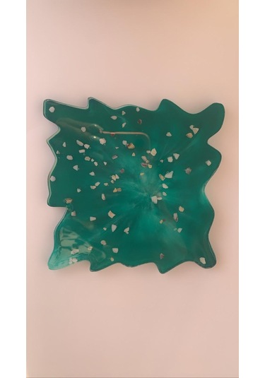 Çam Yeşili Dalgalı Kare Şekil Deniz Kabuklu Epoksi Bardak Altlığı Yeşil