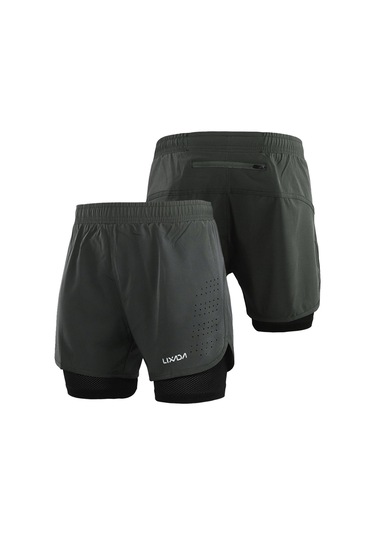 Koyu Gri Lixada Erkek 2'si 1 Arada Koşu Şortu Çabuk Kuruyan Nefes Alabilir Aktif Eğitim Egzersiz Koşu Bisiklete Binme