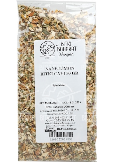 Bitki Baharat Dünyası Nane Limon Bitki Çayı 50 G