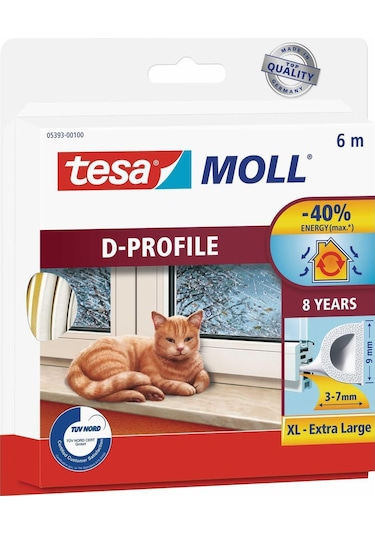 Tesamoll D Profil, Kapı Pencere Isı İzolasyon Bandı, Beyaz, 6m X 9mm X 7mm Diğer
