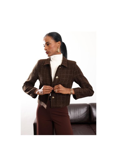 Acı Kahve Gold Düğmeli Tüvit Ceket 02014 Acı Kahverengi
