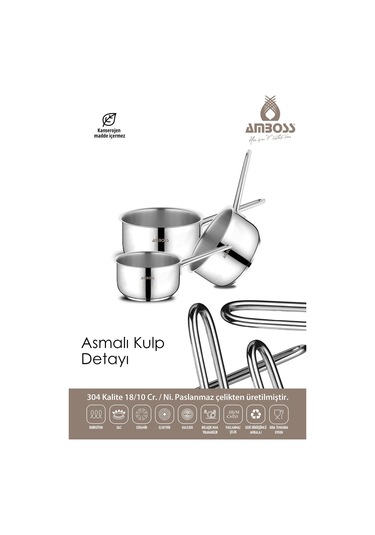 3 Parça Cool İndüksiyon Uyumlu Paslanmaz Çelik Sütlük Sosluk