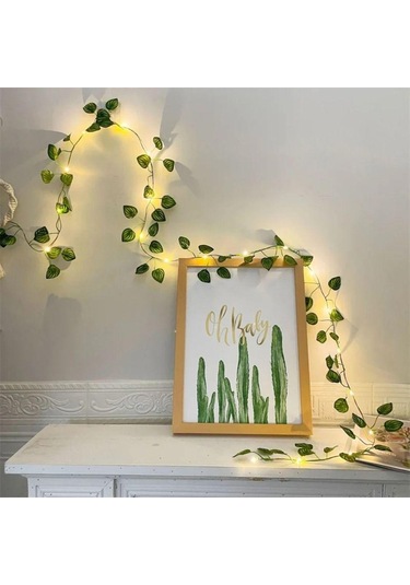 2m 20 Led Yeşil Yaprak Dize Işıklar Pil Kumandalı Perde Led Işıklar Noel Yeşil