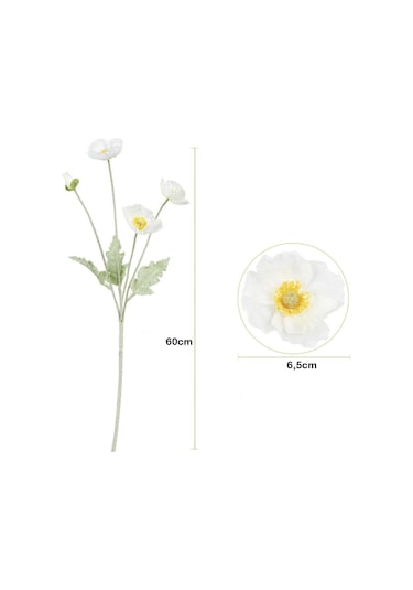 Yapay Çiçek Gelincik Çiçeği Kar Beyaz Renk 3 Çiçek 1 Tomurcuk 59cm Beyaz