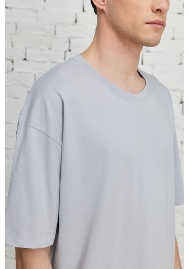 Ac&Co / Altınyıldız Classics Erkek Grı Oversize Bisiklet Yaka Tişört Gri