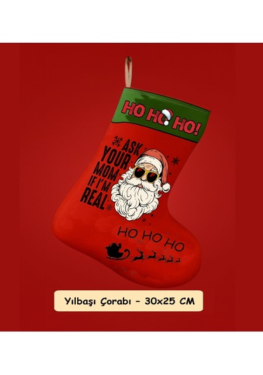 Yılbaşı Çorabı Real Ho Ho Ho Noel Baba Dekoratif Duvar Aksesuarı Yeni Yıl Ev Süslemesi