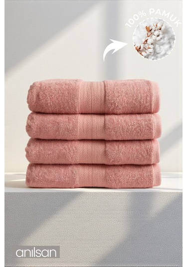 4'lü Eko Pudra Banyo Havlusu - 70x140 Cm, 345gr, %100pamuk, Spa Ve Otel Havlusu, Günlük Kullanıma Uygun Pudra