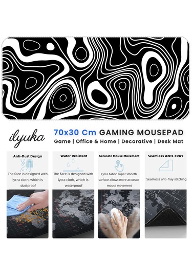 İlyuka Mousepad 70x30cm Büyük Boy Xl Mp387030 Black White T. Map