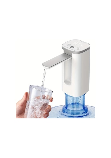 Honeybeeshop 5 Galonluk Taşınabilir Elektrikli Su Pompası Dijital Ekran Usb Şarj Katlanır Musluk Beyaz