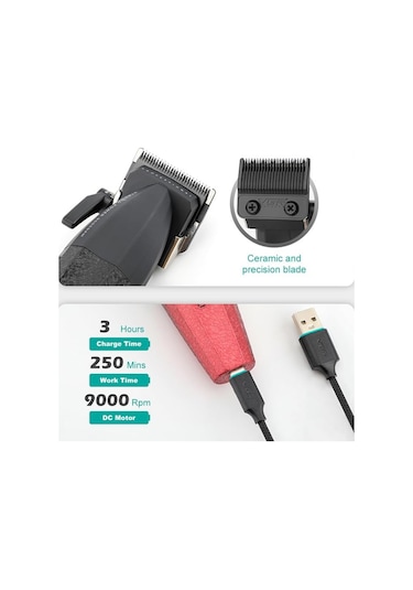 Vgr V-640 Profesyonel Saç Kesme Makinesi 9000 Rpm, Paslanmaz Çelik, Usb Şarjlı